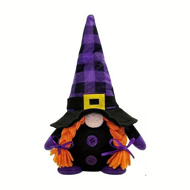 3pcs, Halloween Gnome Tiered Tray Decor Bundle - Includes Witch Gnome Plush, Mini Buffalo Pillow, Wooden Signs, and Garland - Perfect for Home Office Decor