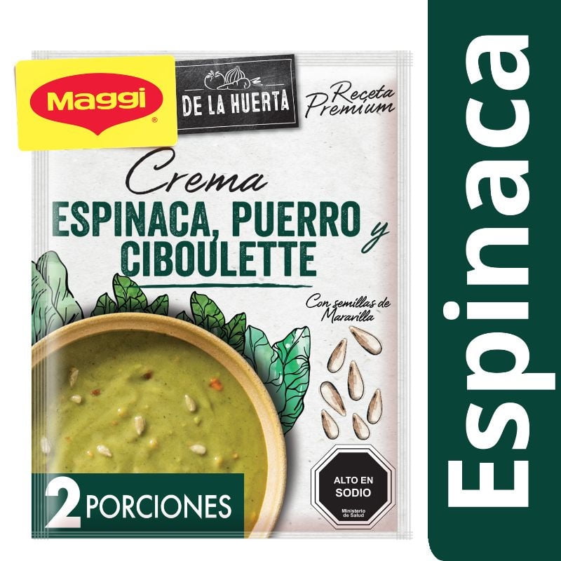 Crema De Espinaca Puerro Y Ciboulette De La Huerta (2 Porciones) Sobre 42 g Maggi