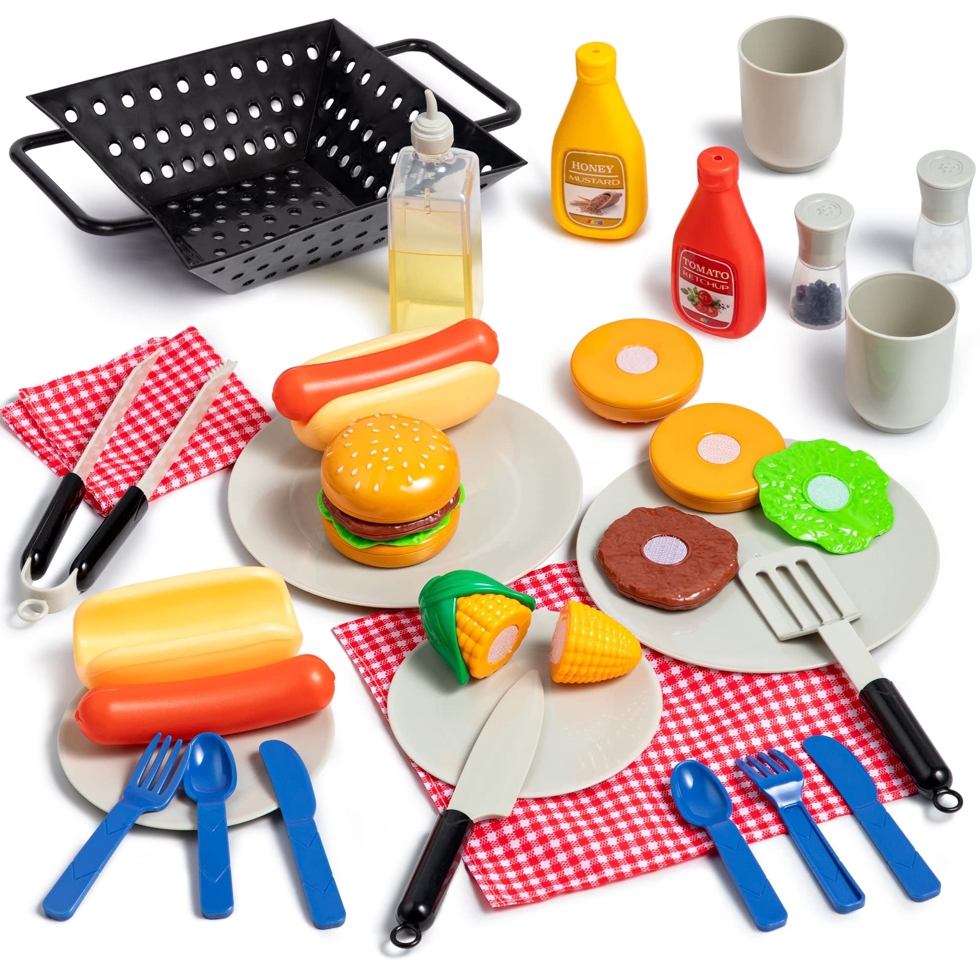 Set Play-act De Juguete Para Barbacoa Play-act, 27 Unidades, Para Niños Con Comida Para Jugar