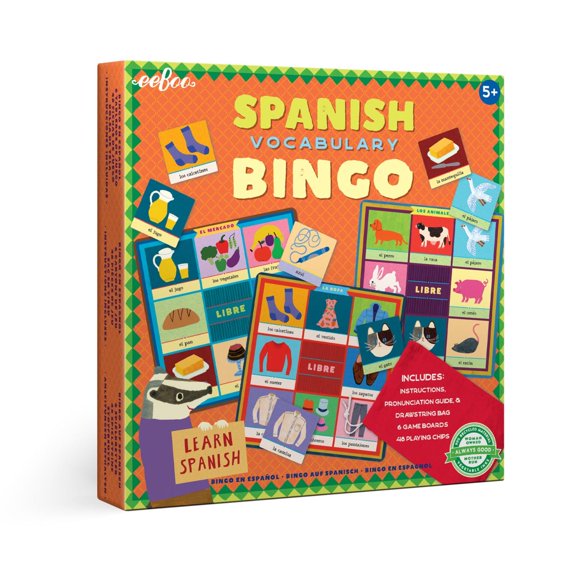 Juego de vocabulario de bingo en español eeBoo para mayores de 5 años