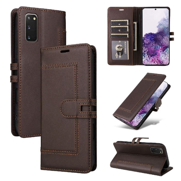 Premium Wallet Case for Samsung Galaxy S20 with Card Slots & Kickstand, Flip Cover Brown