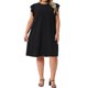 thumbnail image 1 of Agnes Orinda Vestidos de Verano para Mujeres Tallas Grandes de Escuela y Universidad, Manga Volante, Cuello Redondo, Casual de Playa, Midi, 1X Negro, 1 of 8