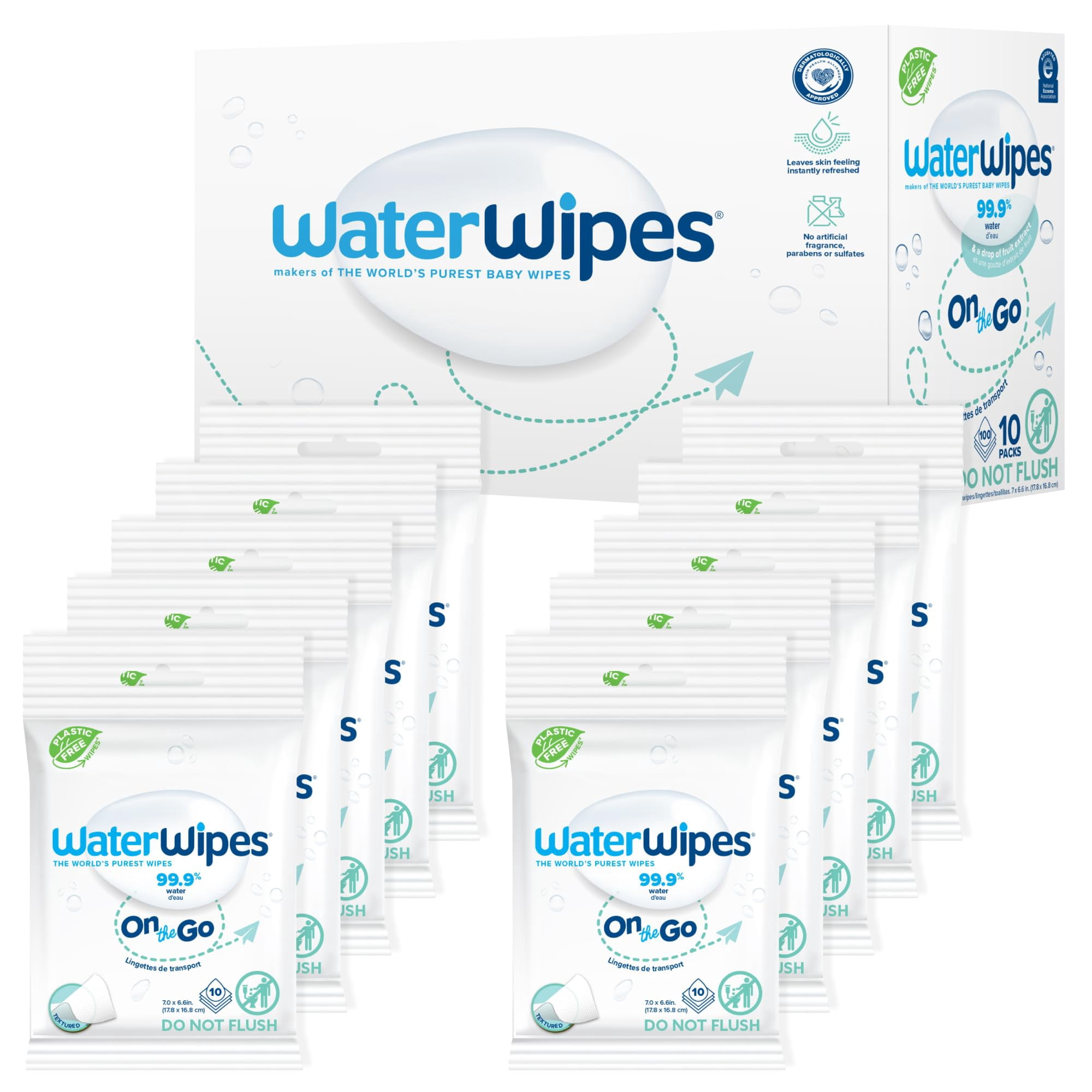 Toallitas Waterwipes On The Go Con Un 99,9% De Base Acuosa, 100 Unidades, 10 Unidades