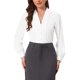thumbnail image 1 of INSPIRE CHIC Body de Satén para Mujer con Cuello de Chal Elegante, Mangas de Linterna, Camisas Abotonadas para Oficina, Talla S, Blanco, 1 of 6