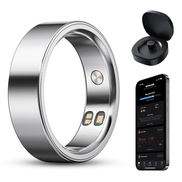 Anillo Inteligente BOYACARE Rastreador de Fitness Alarma de Llamadas Plata Talla 6#