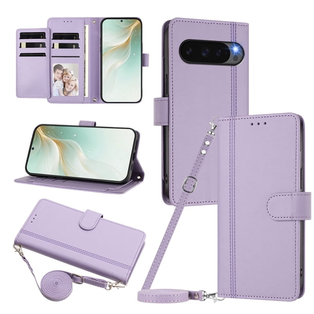 Funda Cartera de Cuero Sintético para Google Pixel 10 Pro XL 5G, Morado Claro