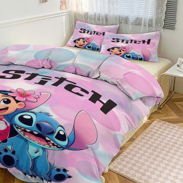 Stitch Print Bedding Set Pattern Duvet Cove Set 3 Pieces 1 Quilt Cover And 2 Pillowcases for Women Men Teens