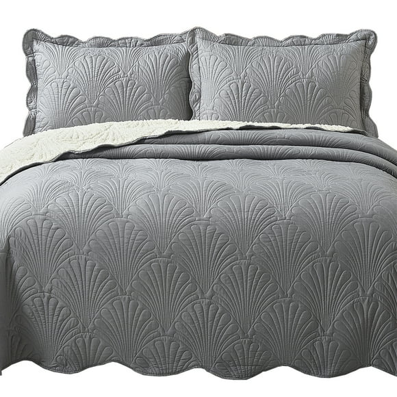 Quilt Sherpa Paris Liso Gris 2 Plazas