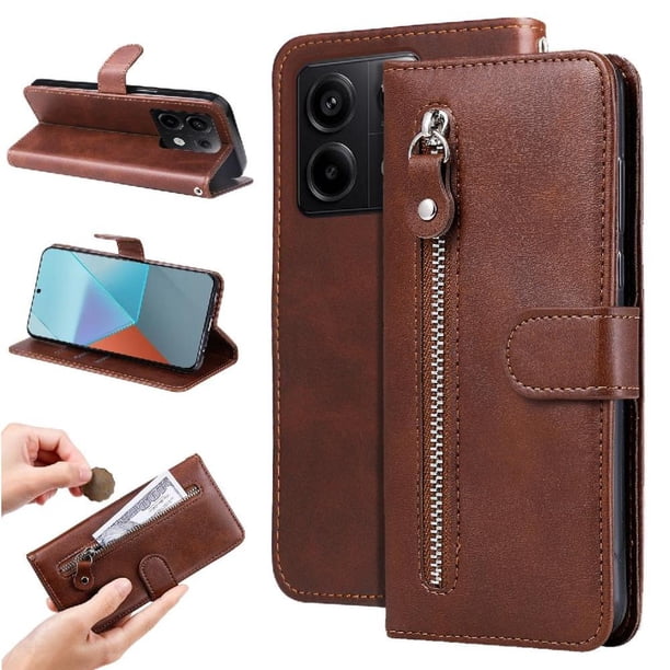 Funda con Cremallera para Xiaomi Redmi Note 13 Pro 5G, Carcasa Cartera de Cuero PU con Soporte y Tarjetero