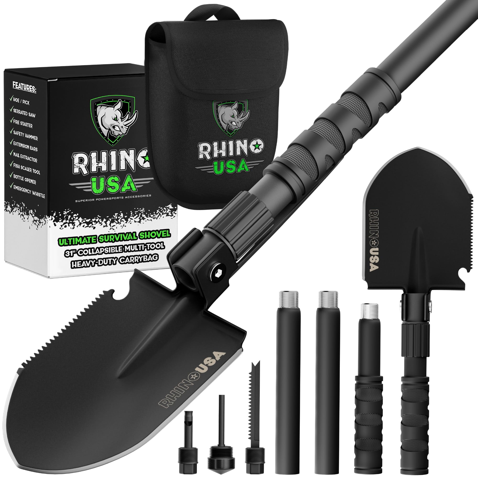 Pala De Supervivencia Rhino Usa Con Púa De Acero Al Carbono De Alta Resistencia