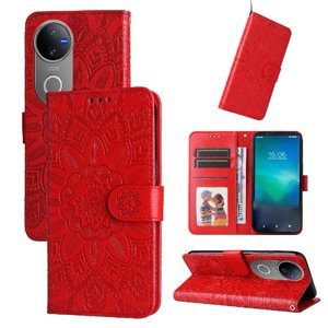 Funda Tipo Cartera Foxdock Para Vivo V50 , Diseño Girasol En Relieve, Cuero Pu, Cierre Magnético, Soporte Y Tarjetero