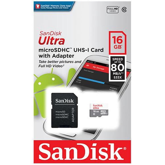 Tarjeta MicroSD 16GB Sandisk Ultra HC Clase 10/Adaptador SD