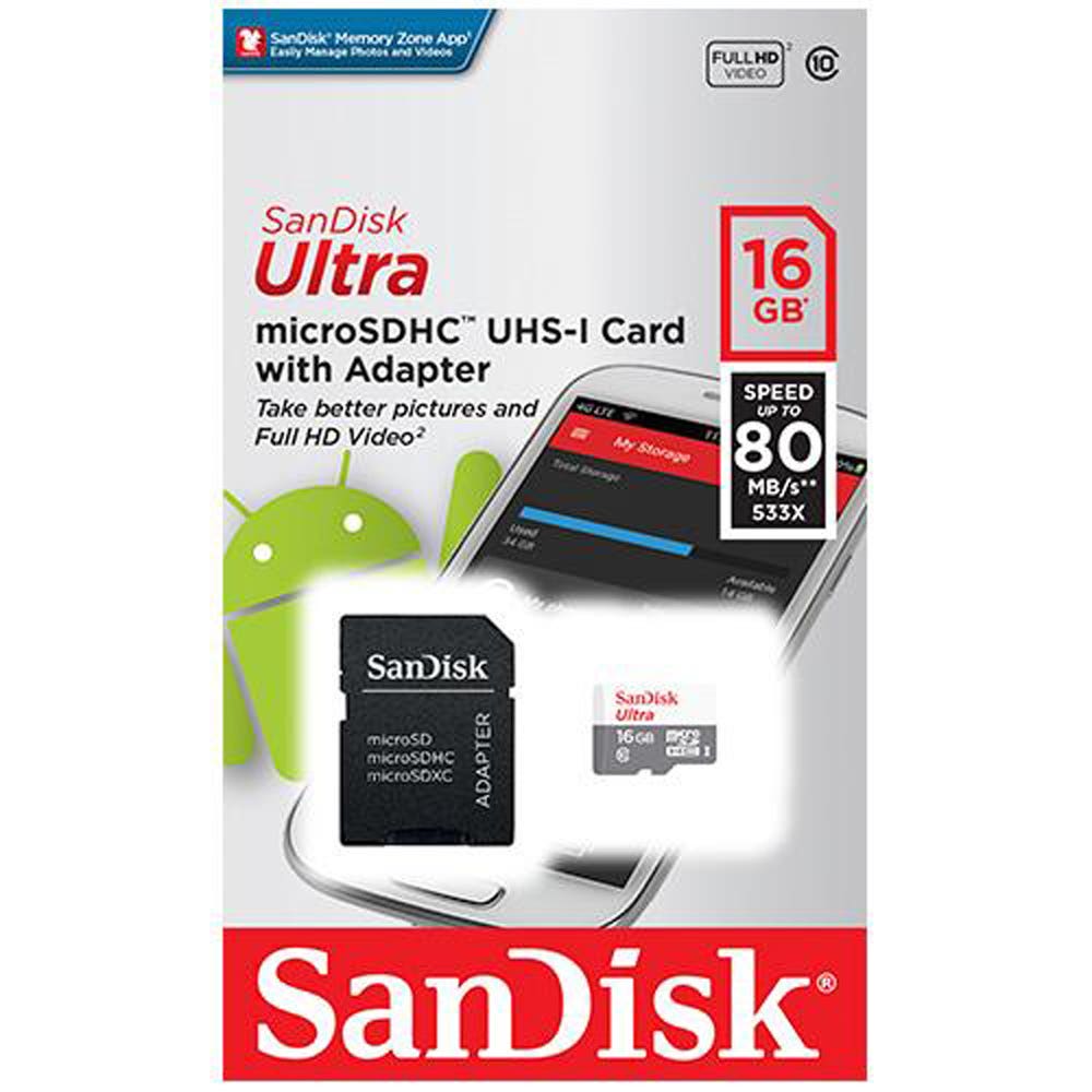 Tarjeta Microsd 16Gb Sandisk Ultra Hc Clase 10/Adaptador Sd