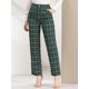 thumbnail image 5 of INSPIRE CHIC Pantalones Largos Rectos con Cintura Elástica de Botón y Cremallera a Cuadros para Mujer de Regreso a Clases L Verde Negro Blanco, 5 of 8