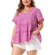 thumbnail image 4 of Agnes Orinda Blusa de Mujer Talla Grande Boho Floral Cuello en V Mangas con Volantes Blusas Babydoll en Capas 4X Rosa Fucsia, 4 of 6