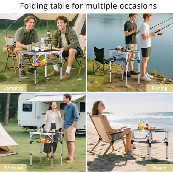 Mesa Plegable Camping Anbte Aluminio 24x16 3 Alturas Negra