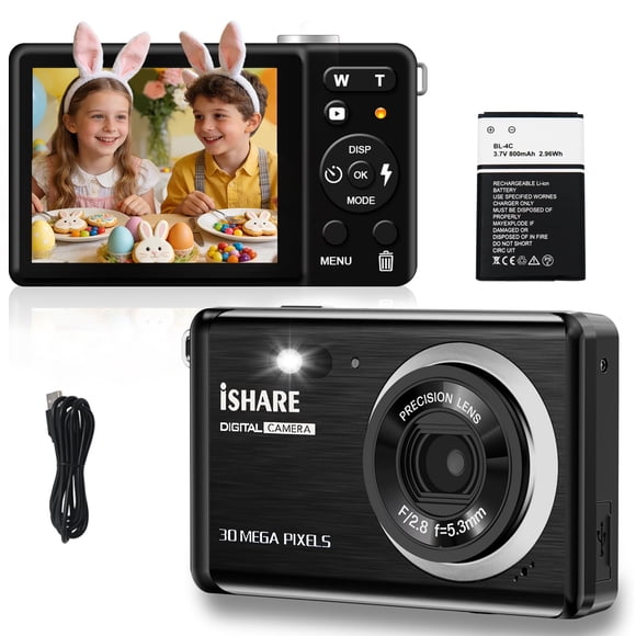 Cámara digital ISHARE 30 MP FHD 1080P LCD de 2,8" con zoom 18X