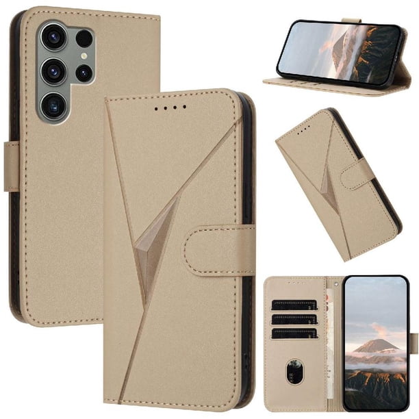 Funda Cartera Fibra de Carbono para Samsung Galaxy S23 Ultra con Soporte y Cierre Magnético Oro