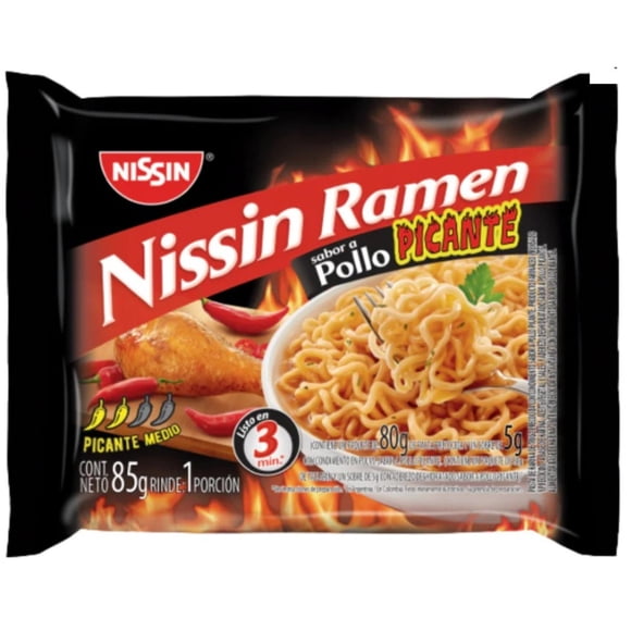 Pasta Fideos instantáneos Ramen Sabor Pollo Picante Bolsa, 85 g