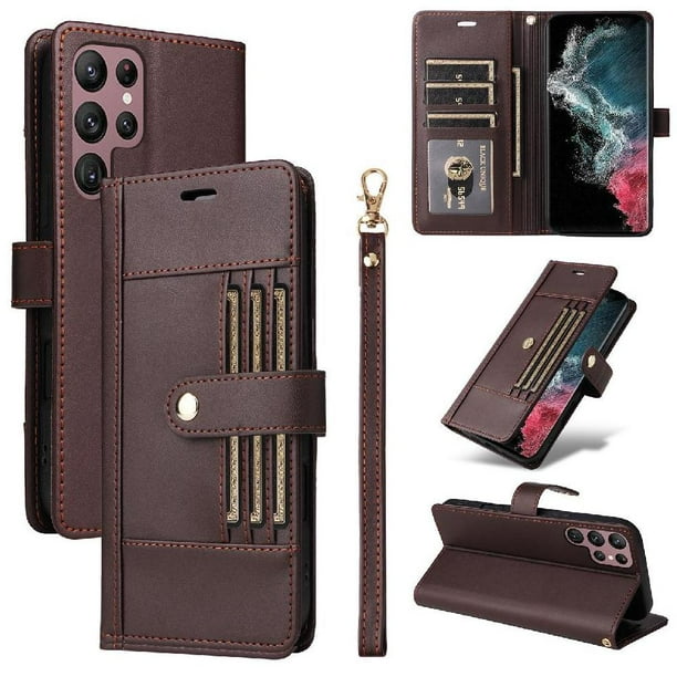 FOXDOCK Funda tipo Cartera para Samsung Galaxy S24 Ultra – Cubierta de Cuero PU con Múltiples Ranuras, Bolsillo para Efectivo y Correa de Muñeca