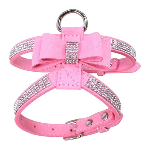 Xusx111 - Bling Arnés De Perro Para Niñas, Arneses De Chaleco De Gato Con Corbata De Proa Puppy Kitty Lindo Fantasía Brillante Bonito Diamante De Cristal Para Pequeña Mascota Chihuahua, S Rosa
