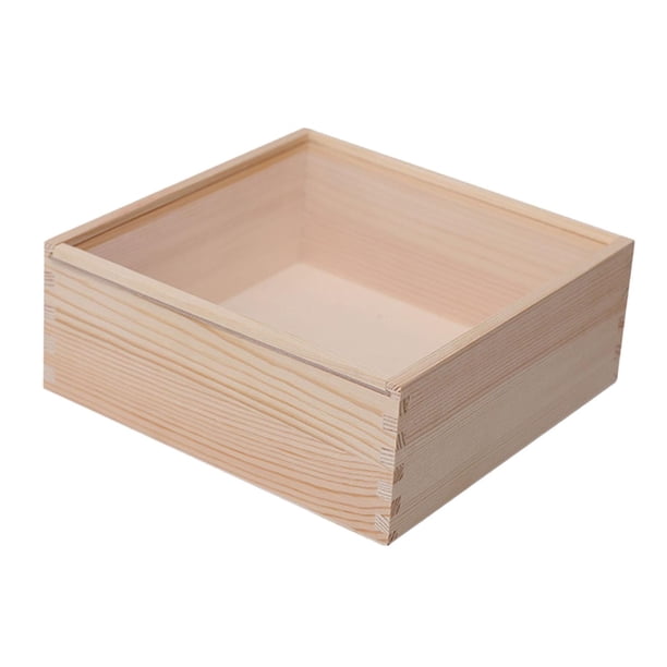 Caja de almacenamiento de madera, organizador de joyería con tapa transparente, caja de baratija de joyería, contenedor de almacenamiento multifunción 20cmx20cmx8cm