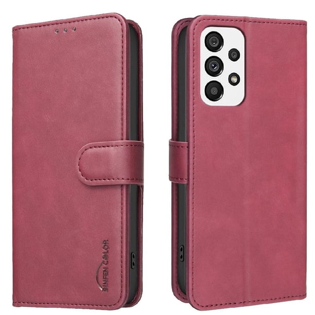 Funda Billetera para Samsung Galaxy A73 Protección RFID y Soporte Ajustable Rojo