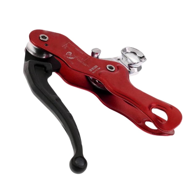 Descensor de escalada, dispositivo de seguridad de frenado automático con autobloqueo Equipo de rápel Accesorio manual asistido de alta resistencia pa , Rojo Longitud 18,6 cm Longitud 186 cm