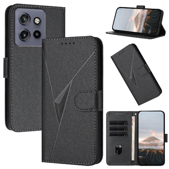 Funda Cartera Fibra de Carbono para Motorola Edge 50 Neo con Soporte y Cierre Magnético Negro