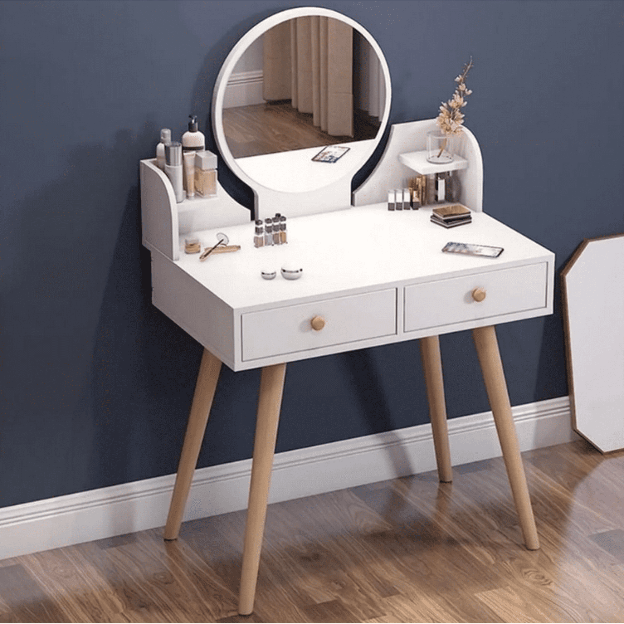 Todostore - Mesa De Noche Maquillador Peinadora Con 2 Cajones Y Espejo