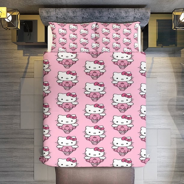 Ice cream Hello Kitty Comforter Twin SizeComforter Set for Kids Girls3Pcs Bedding Set Printed Comforter with 2 PillowcasesDown AlternativeSoft and Lightweight Bed Sheets