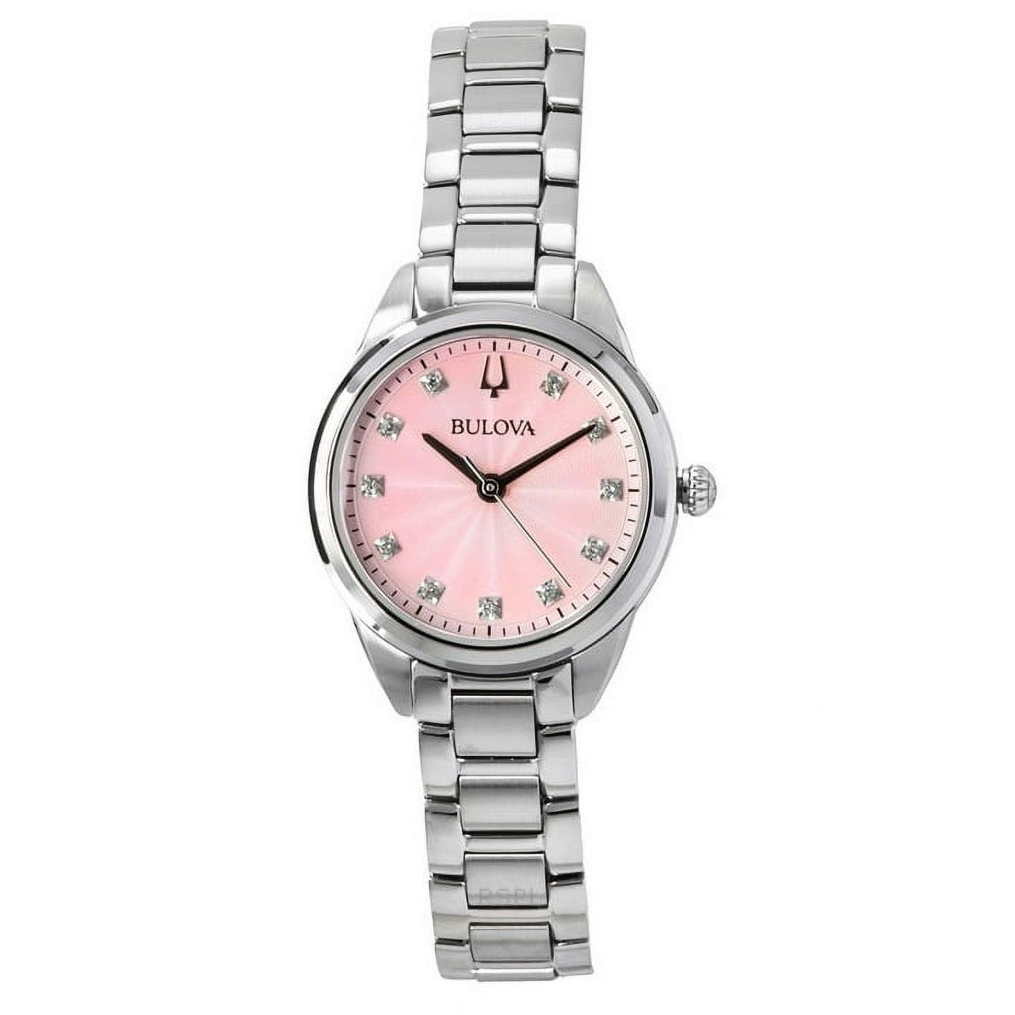 Bulova - Reloj Quartz Para Mujer Sutton Acero Inoxidable Dial Rosa Con Detalles En Diamante 96p249