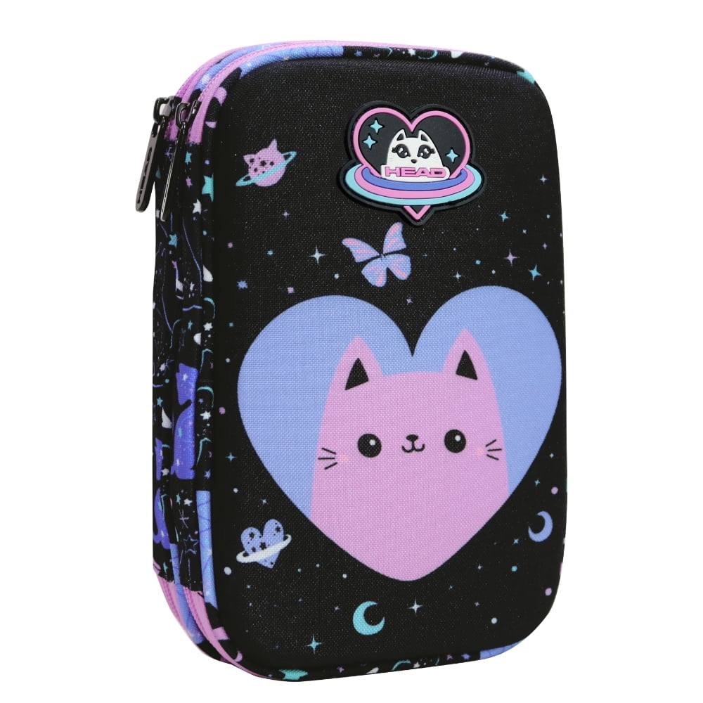 Estuche Infantil Niña Rígido Box Space Cat Negro Head