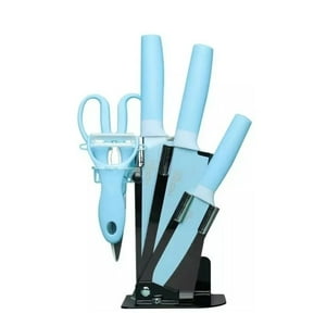 Total Click - Set De 6 Piezas Inoxidables Cuchillos Tijeras Pelador Azul