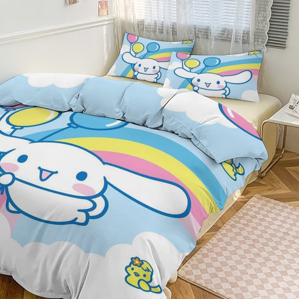 3PCS Cinnamoroll Bedding Set Comforter Duvet Cover Set Quilt Cover for Kids Teens Bedroom Decoration