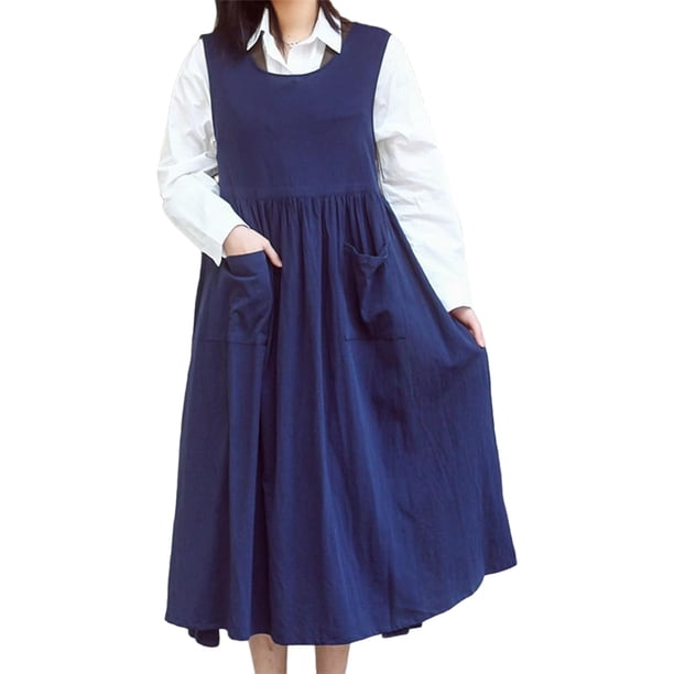 Delantal de talla grande para mujer con 2 bolsillos, estilo japonés, ideal para pintar, limpiar y cocinar.