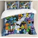 thumbnail image 1 of Indie Duvet Cover Set Group of Funky Monsters Society Different Expressions Abstract Groovy Doodle Style Decorative 3 Piece Bedding Set, 1 of 3