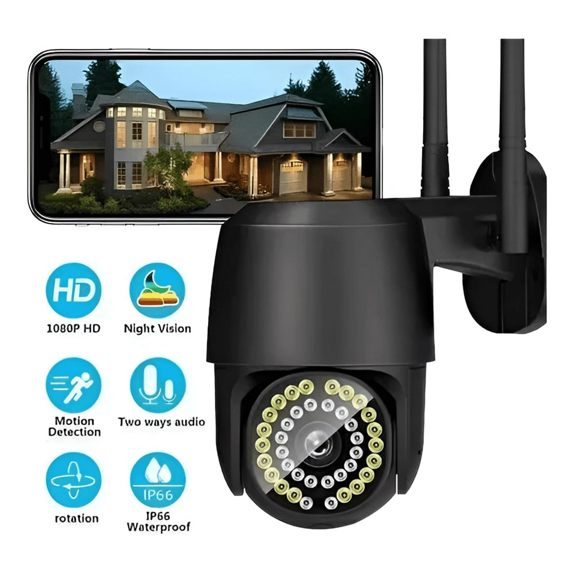 Master Prox - Cámara De Seguridad Wifi 38 Led Hd 1080p Con Alarma Color Negro
