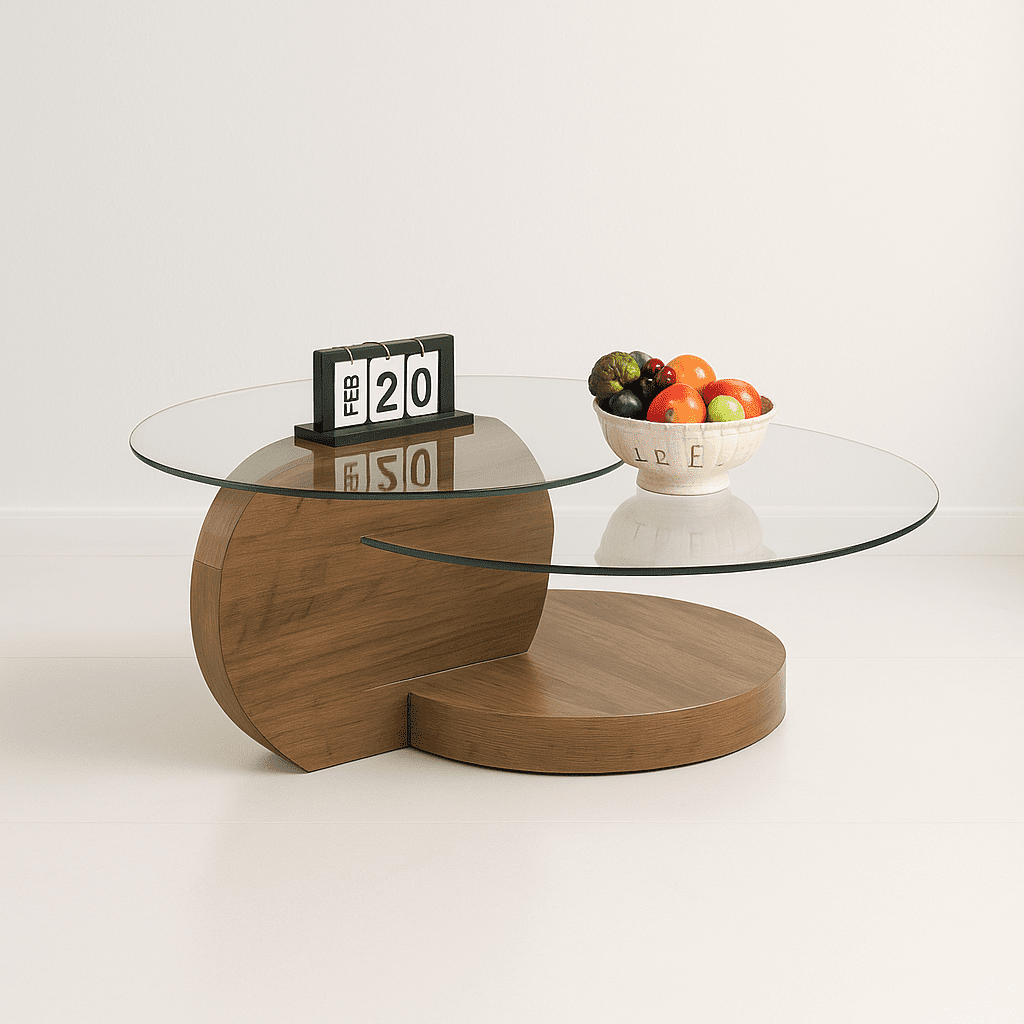 Moad - Mesa De Centro Duoglass Con Bases De Madera Y Superficie De Vidrio