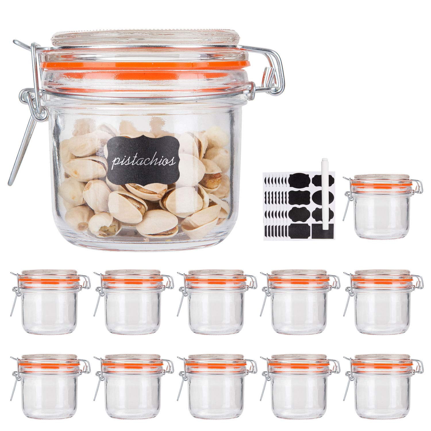 Frascos De Vidrio Encheng De 200 Ml Con Tapas Herméticas, Paquete De 12