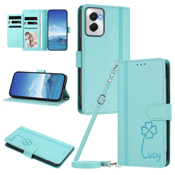 Funda Cartera Trébol para Motorola Moto G Power 2024 5G con Ranuras Tarjetas y Carga Inalámbrica Verde menta