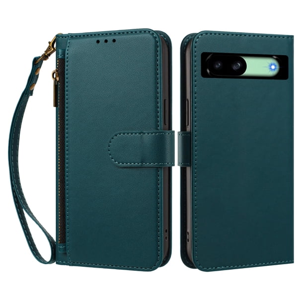 Funda Tipo Billetera para Google Pixel 8A con Soporte y Bolsillo con Cierre Verde
