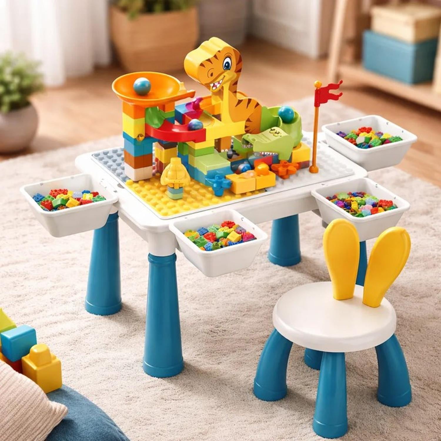 Jagima - Mesa Didactica De Bloques Construcción C/silla 104 Pcs 6 En 1 Juguete