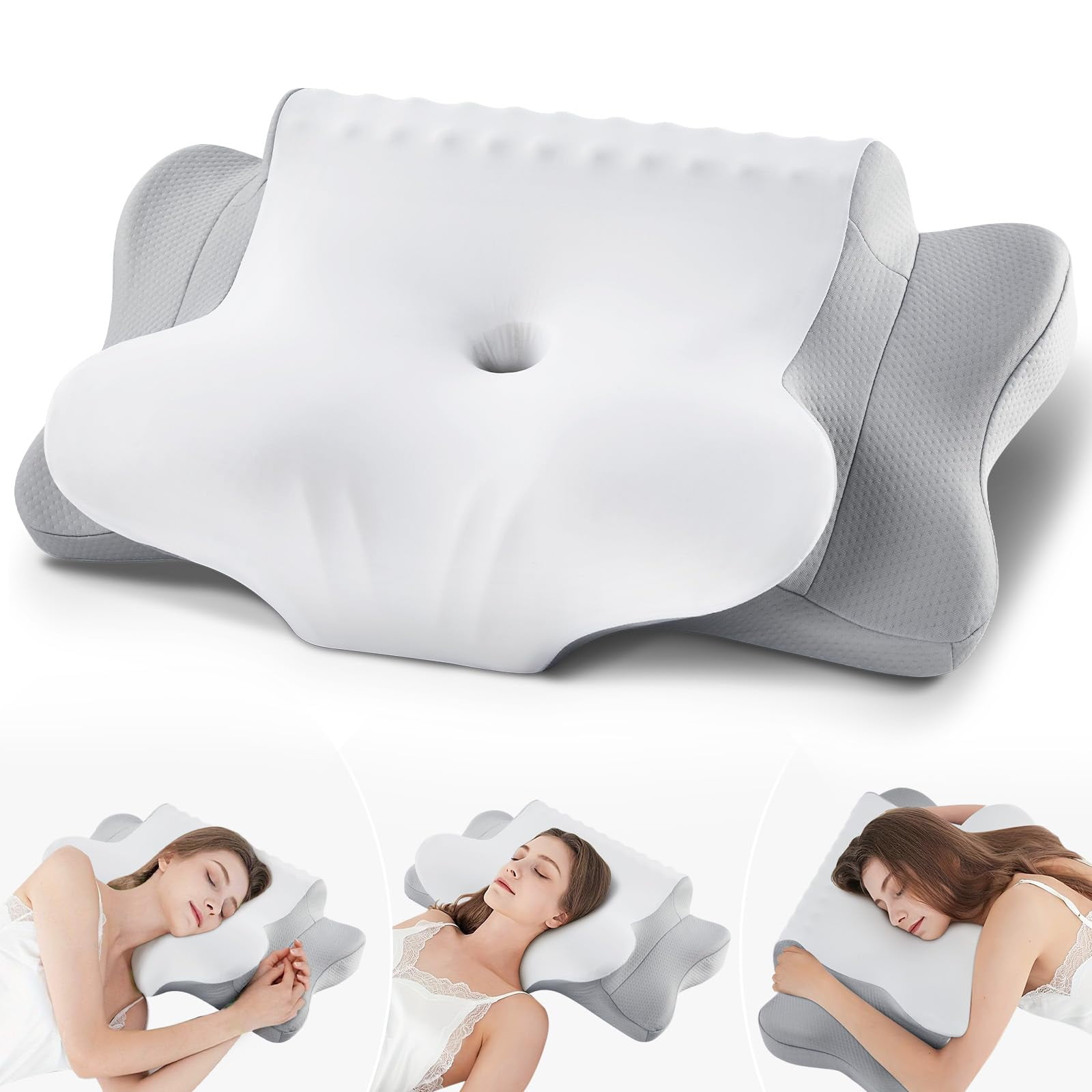 Almohada Viscoelástica Faiord Con Soporte Cervical Con Funda De Seda Helada