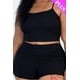 thumbnail image 4 of Saronite Conjunto de Top Corto de Punto Acanalado Liso con Tirantes Ajustables, Shorts Fruncidos y Cinturilla Elástica, Negro (Talla Grande para Mujer), 4 of 5