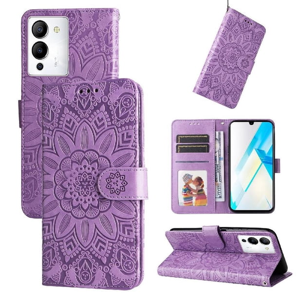 Funda tipo cartera FOXDOCK para Infinix Note 12 , diseño girasol en relieve, cuero PU, cierre magnético, soporte y tarjetero
