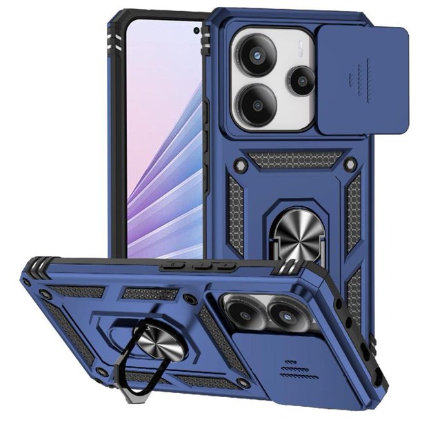 Funda Resistente Anillo Soporte Xiaomi Note 14 4G Privacidad Cámara Montaje Magnético Azul