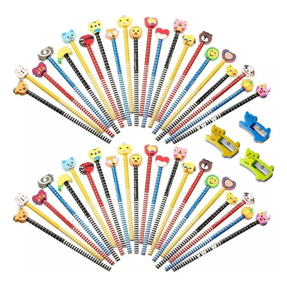 Set 60 Lápices Con 3 Sacapuntas Diferentes Diseños Animados