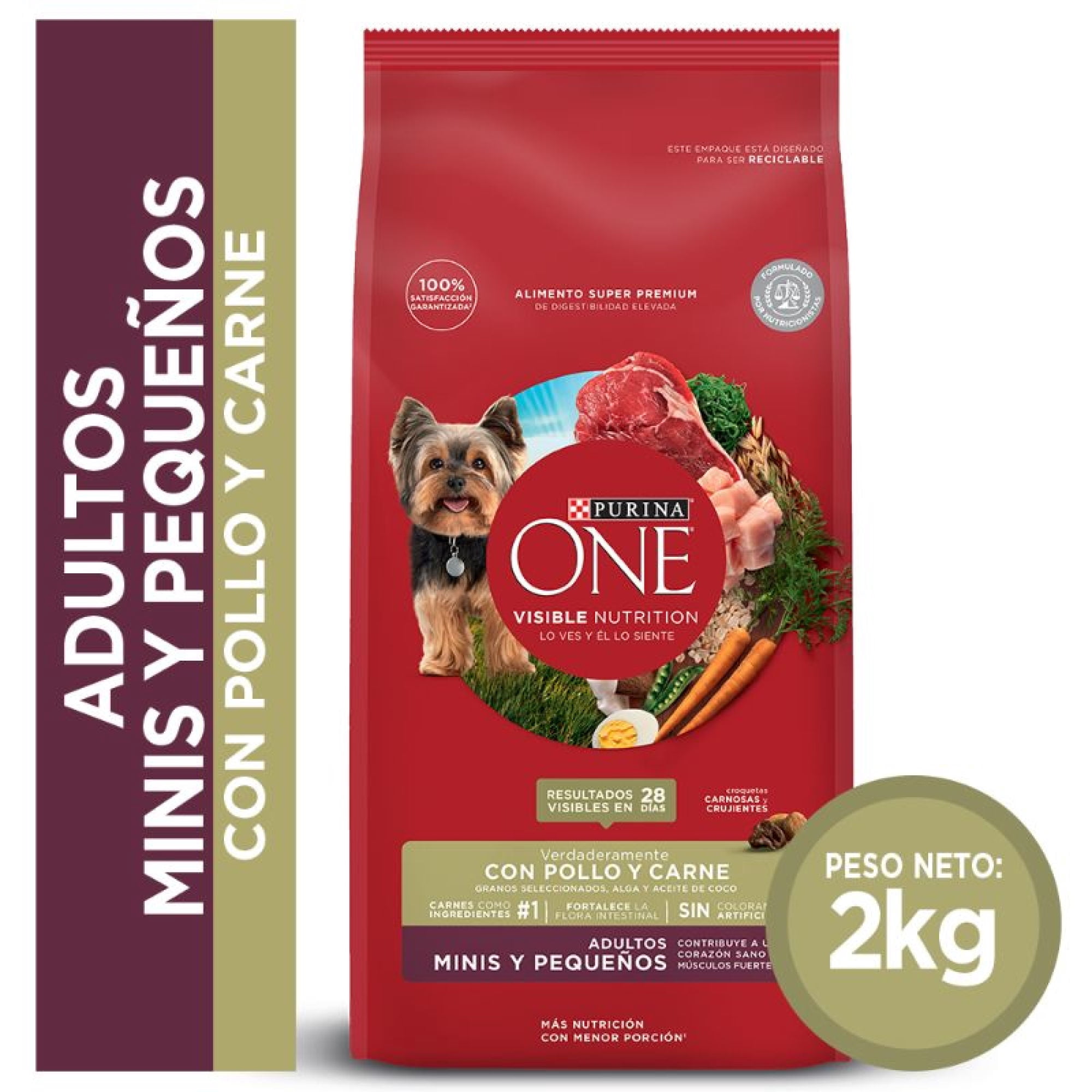 Alimento Seco Perro Adulto Raza Pequeña Pollo Y Carne Bolsa 2 Kg Purina One