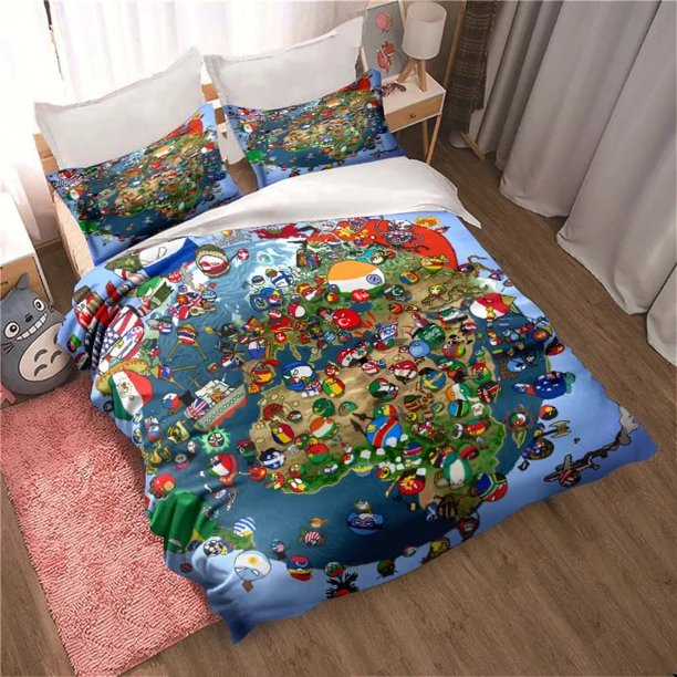 Cartoon Countryball Polandballs Bedding Set,Duvet Cover Bed Set Quilt Cover Pillowcase, Boys Girls Adults Bed Sheets
